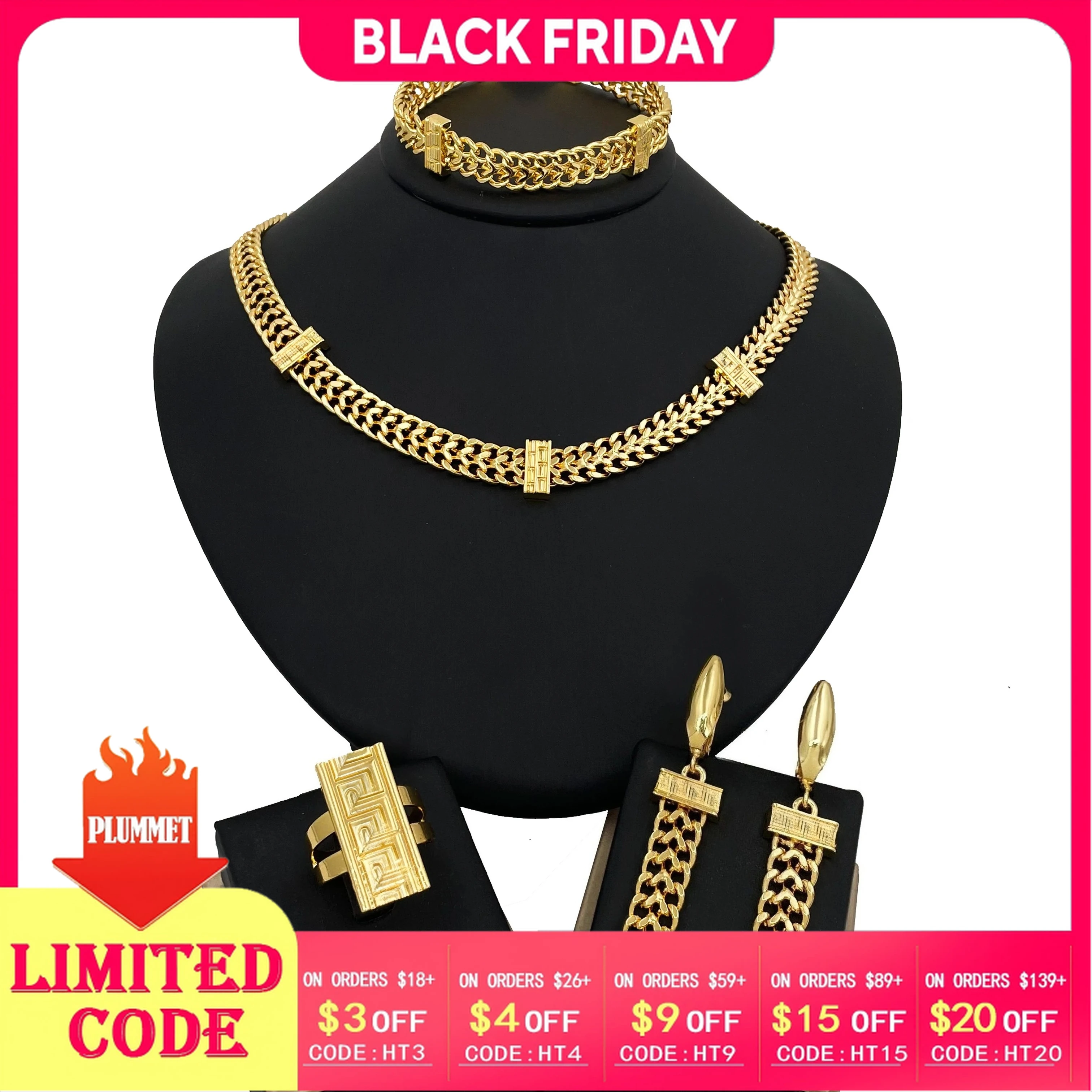 African 18K Gold Plated Jewelry Set Design Miami Chain Necklace Bracelet Set Long Earring Square Ring Punk Hip Hop Jewellery
African 18K Gold Plated Jewelry Set Design Miami Chain Necklace Bracelet Set Long Earring Square Ring Punk Hip Hop Jewellery