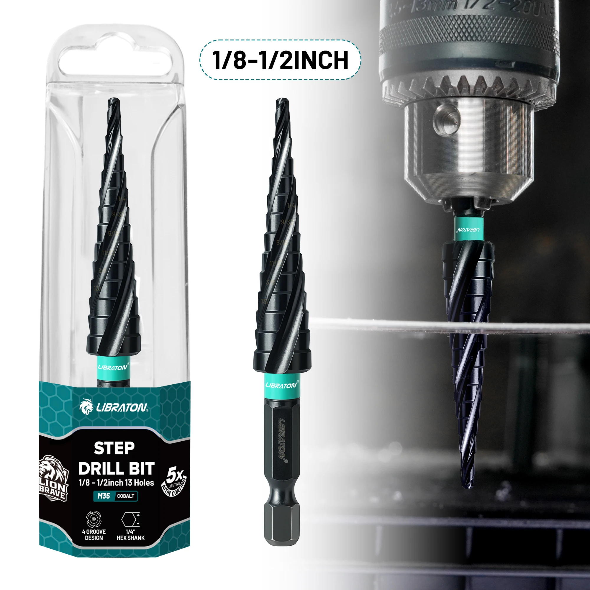 LIBRATON 1/8"-1/2" Step Drill Bit Four Spiral Flute Step Bits M35 Cobalt 1/4" Hex Shank Step Bits for Stainless Steel Metal Wood
LIBRATON 1/8"-1/2" Step Drill Bit Four Spiral Flute Step Bits M35 Cobalt 1/4" Hex Shank Step Bits for Stainless Steel Metal Wood