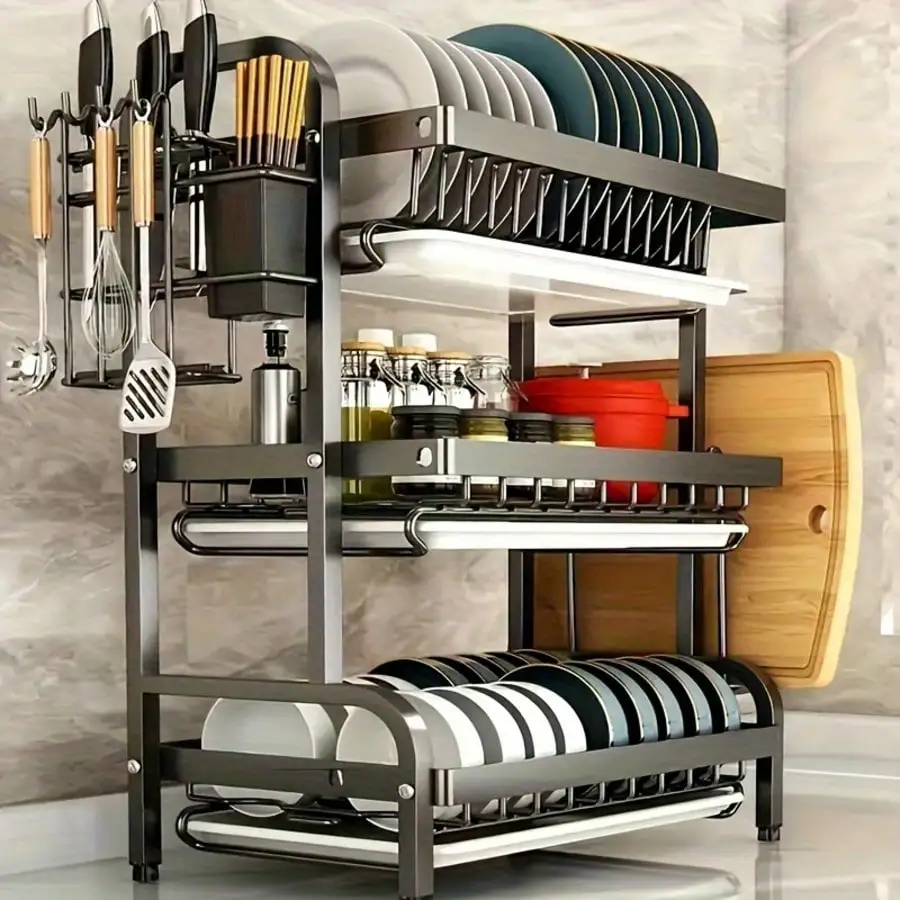Dish Rack, Three-Tier Space-Saving Kitchen Countertop Dish Rack, Metal Kitchen Countertop Storage Rack And Shelf
Dish Rack, Three-Tier Space-Saving Kitchen Countertop Dish Rack, Metal Kitchen Countertop Storage Rack And Shelf