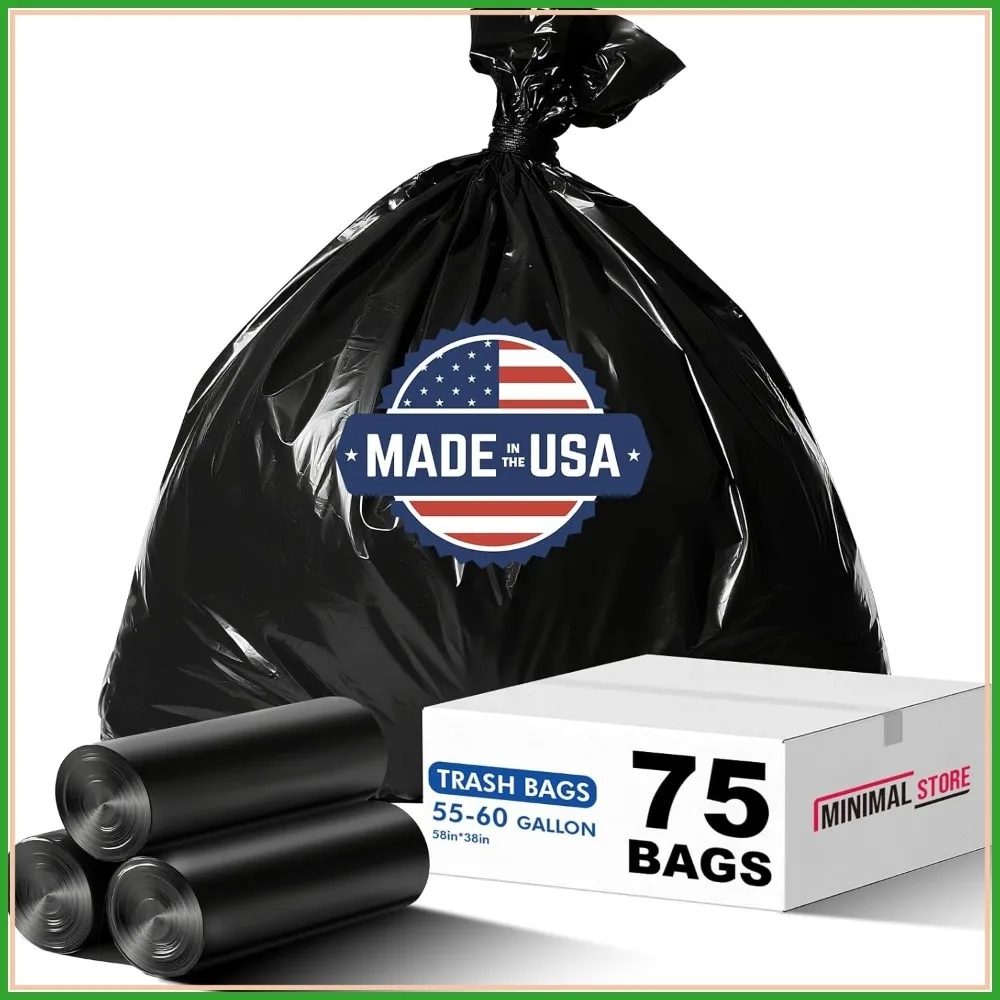 75 Count 55-60 Gallon Heavy Duty Trash Bags, 38"x58", Black Contractor Garbage Bags for Industrial, Lawn, Leaf & Commercial Use
75 Count 55-60 Gallon Heavy Duty Trash Bags, 38"x58", Black Contractor Garbage Bags for Industrial, Lawn, Leaf & Commercial Use