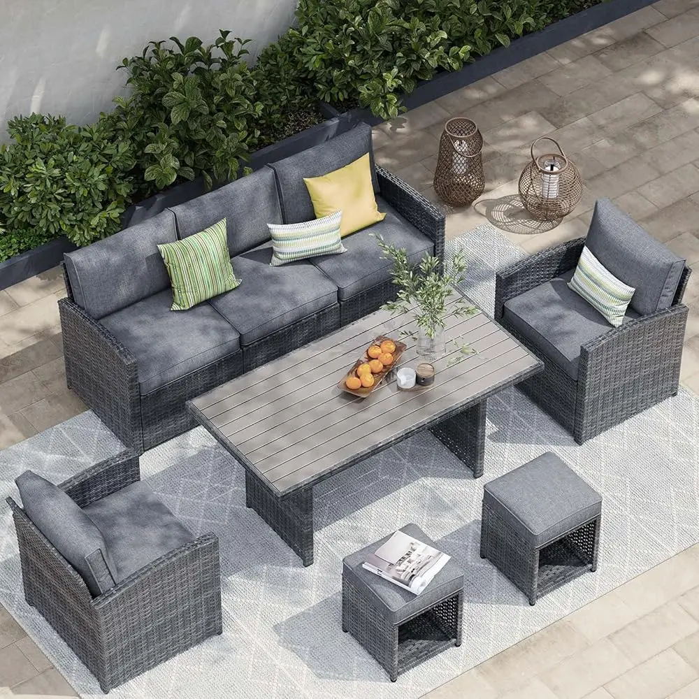 6 Pieces Patio Furniture Set, Outdoor Wicker Conversation Sofa Dining Set, All Weather Rattan Dining Sectional Sofa And Dining
6 Pieces Patio Furniture Set, Outdoor Wicker Conversation Sofa Dining Set, All Weather Rattan Dining Sectional Sofa And Dining