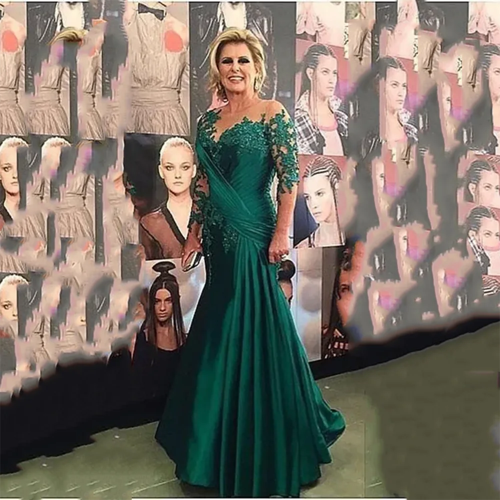 Green Pleat Mermaid Floor Length Mother of The Bride Dresses Scoop Collar Three Quarter Sleeve Long Mother Dress Customized
Green Pleat Mermaid Floor Length Mother of The Bride Dresses Scoop Collar Three Quarter Sleeve Long Mother Dress Customized