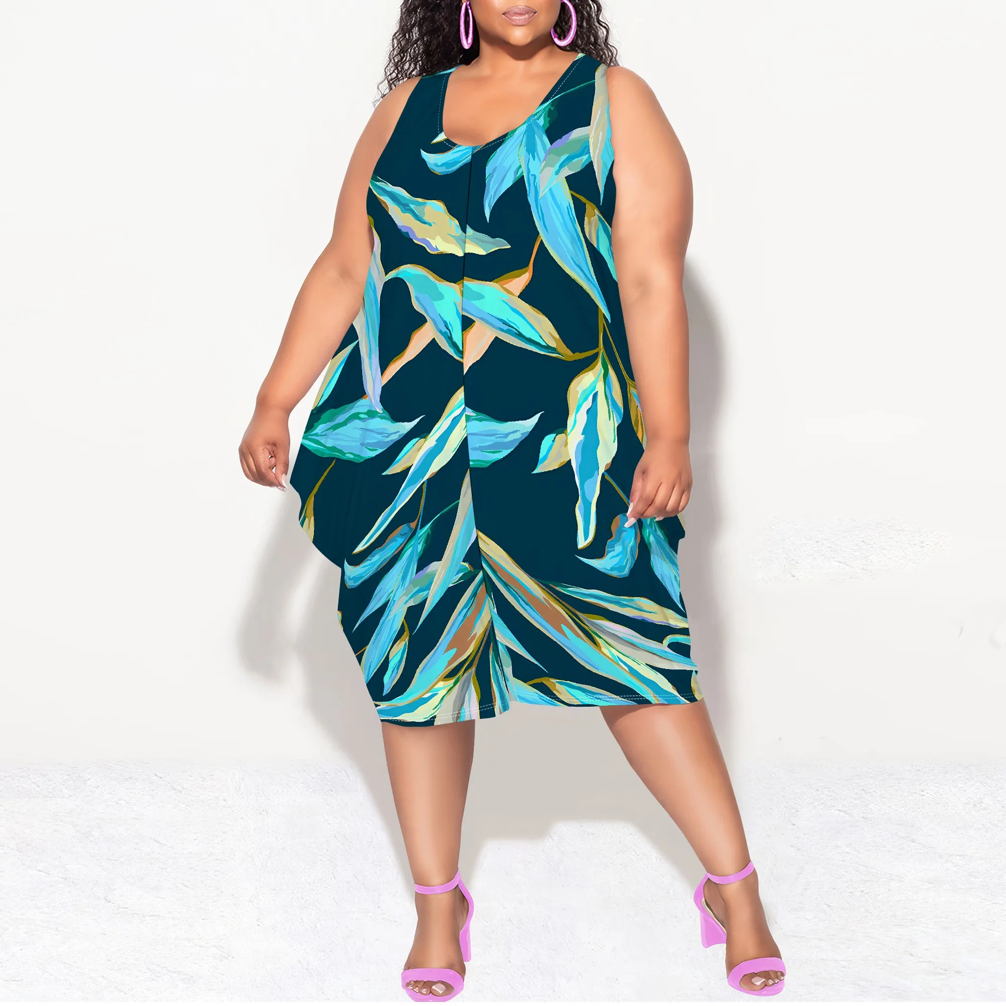 Plus Size Women's Summer Fashion Printed Sleeveless Round Neck Midi Dress for Women Loose Casual Midi Dress With Belt
Plus Size Women's Summer Fashion Printed Sleeveless Round Neck Midi Dress for Women Loose Casual Midi Dress With Belt