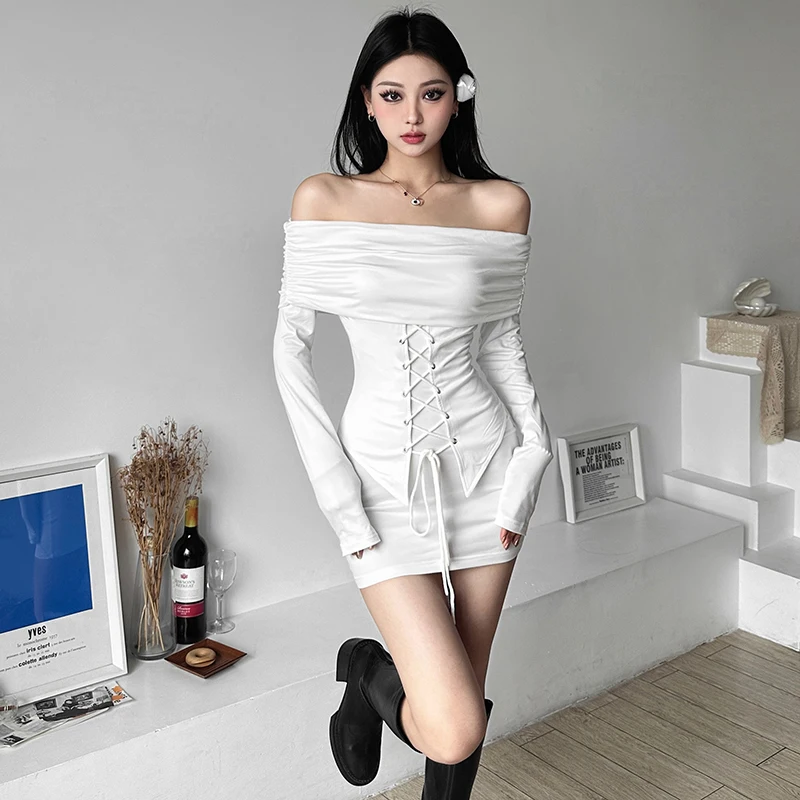 Sexy Pure Style Temperament Long Sleeve Waist Dress Women's High-Grade Off-Shoulder Short Hip-Hugger Skirt Wedding Dresses
Sexy Pure Style Temperament Long Sleeve Waist Dress Women's High-Grade Off-Shoulder Short Hip-Hugger Skirt Wedding Dresses