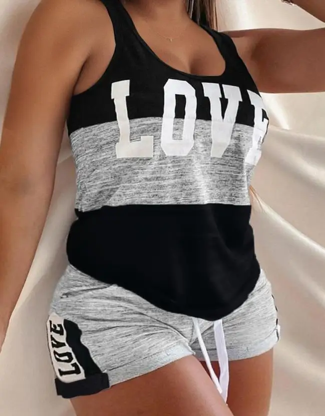 Fashion 2 Piece Set U-Neck Sleeveless Letter Print Colorblock Casual Home Drawstring Pajamas Set for Women Summer 2024 Nightwear
Fashion 2 Piece Set U-Neck Sleeveless Letter Print Colorblock Casual Home Drawstring Pajamas Set for Women Summer 2024 Nightwear