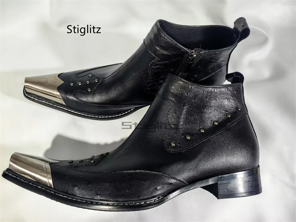 Men's Black Rivet Chelsea Boots for Men Metal Pointed Toe Genuine Leather Side Zip British Business Wedding Bridegroom Shoes
Men's Black Rivet Chelsea Boots for Men Metal Pointed Toe Genuine Leather Side Zip British Business Wedding Bridegroom Shoes
