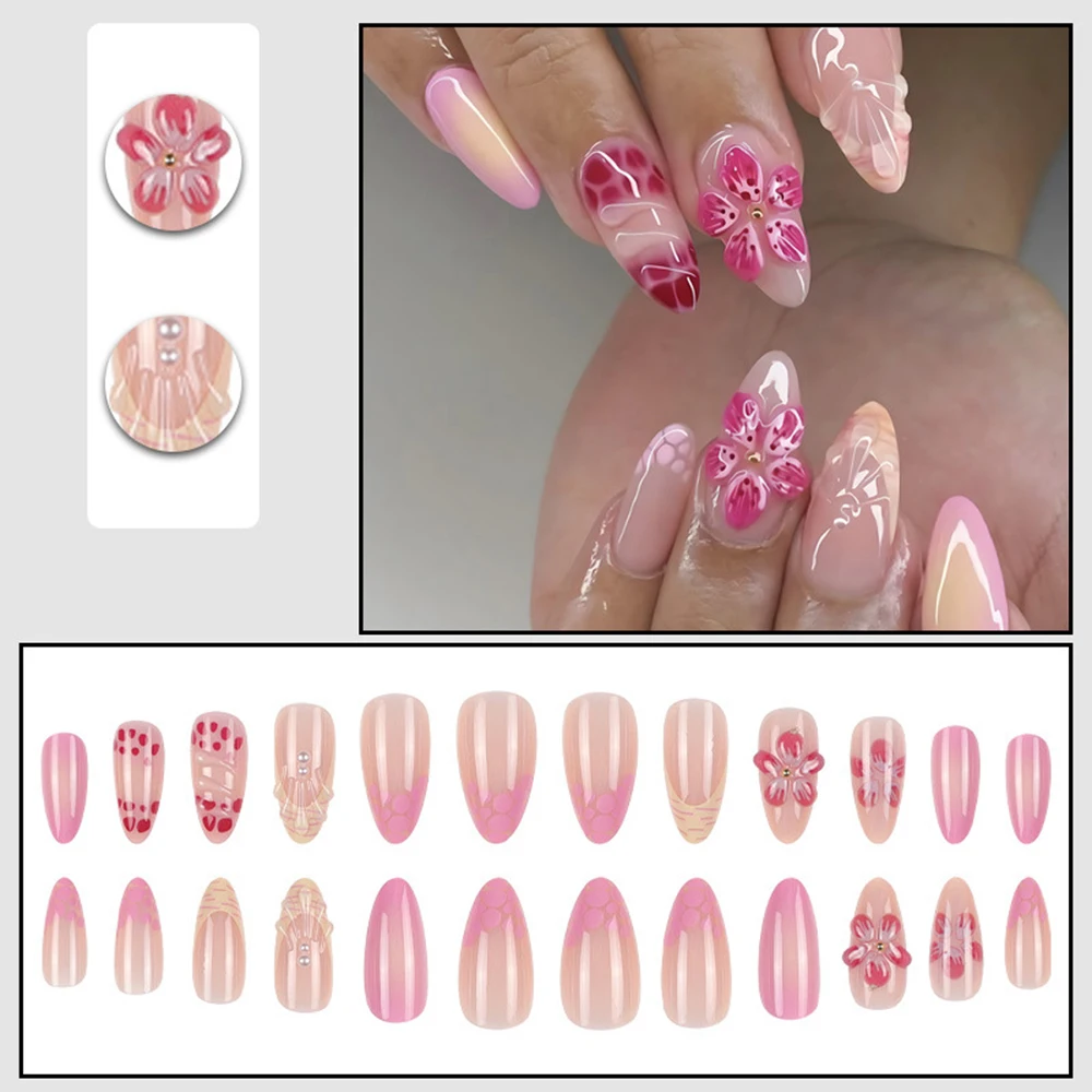 24Pcs/Set 3D Pink Flower Wearable Nail with Glue Detachable High-end Beauty Nail Patch Press on Nails Wholesale 
24Pcs/Set 3D Pink Flower Wearable Nail with Glue Detachable High-end Beauty Nail Patch Press on Nails Wholesale