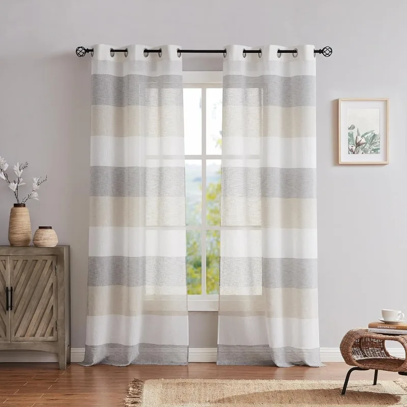 Stripe Sheer Color Block Window Curtain Panel Linen Texture Window Treatment for Bedroom Living Room
Stripe Sheer Color Block Window Curtain Panel Linen Texture Window Treatment for Bedroom Living Room
