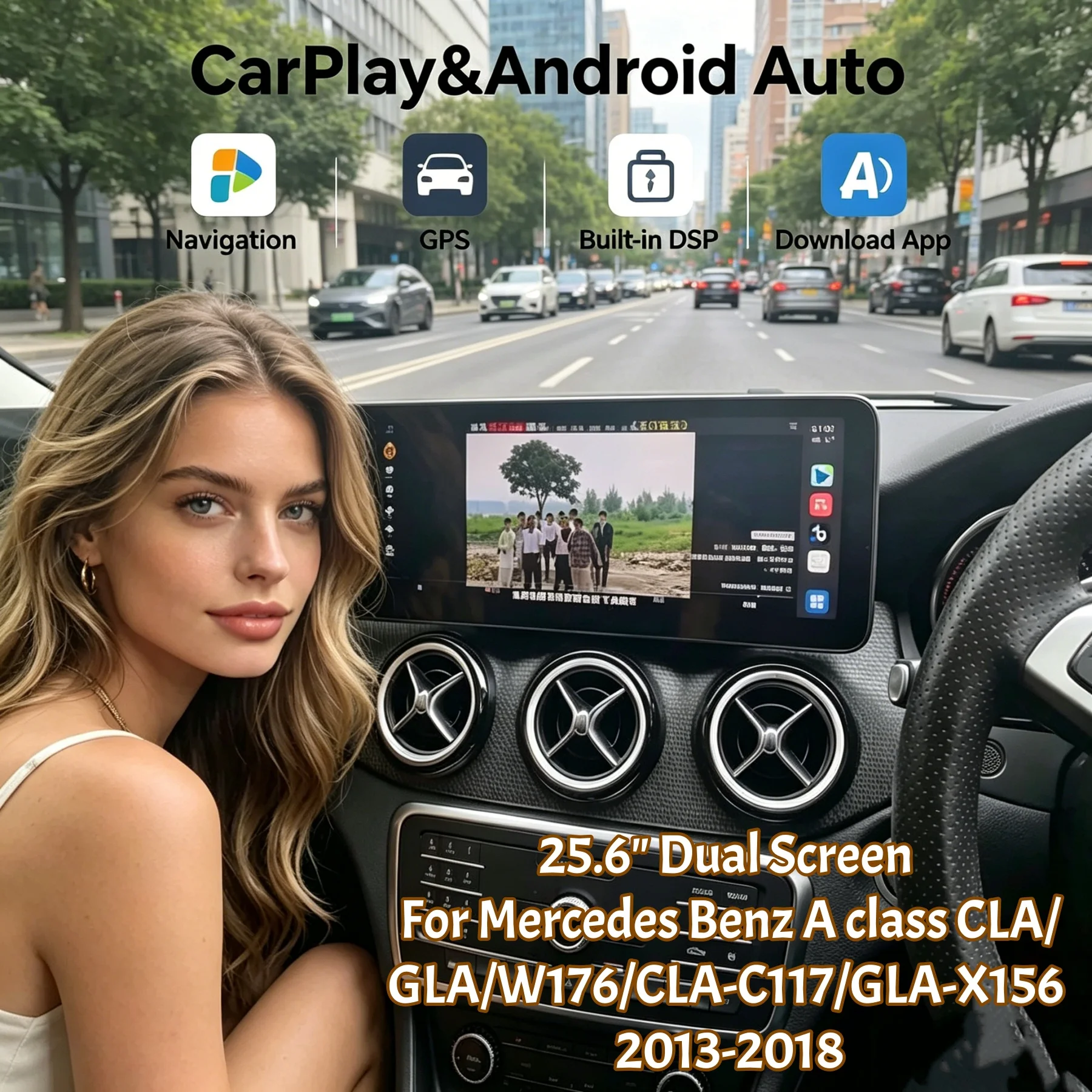25.6 Inch Touch Dual Screen Navigation Wireless Carplay For Mercedes Benz A class W176 C117 X156 2013-2018 Auto Multimedia Radio
25.6 Inch Touch Dual Screen Navigation Wireless Carplay For Mercedes Benz A class W176 C117 X156 2013-2018 Auto Multimedia Radio