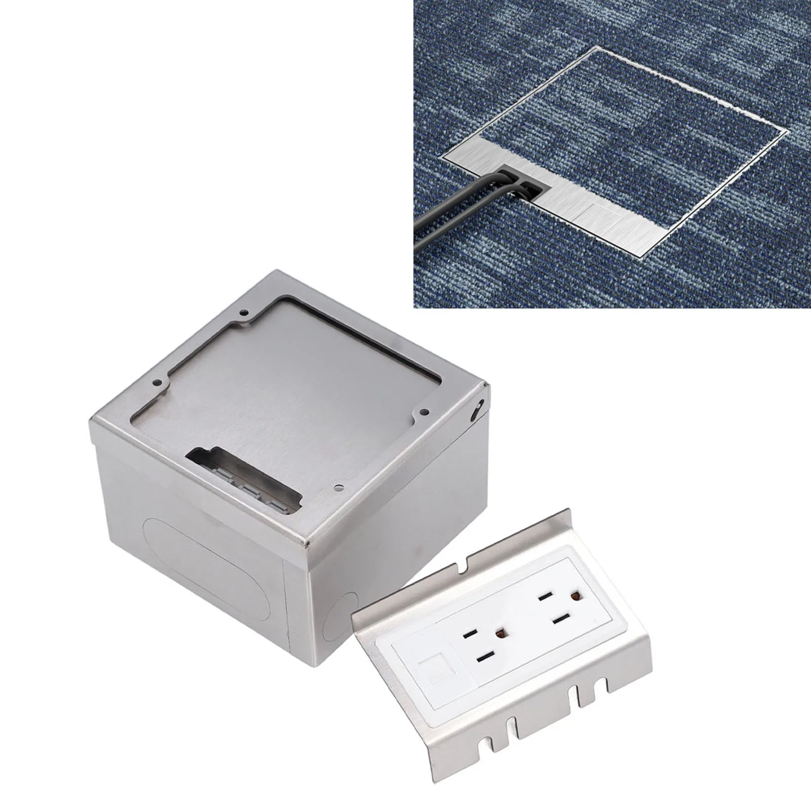 Floor Receptacle Recessed Floor Outlet 2 X 15A 3 Prong Sockets 1 X Computer Hole Socket Stainless Steel PC Floor Receptacle Box
Floor Receptacle Recessed Floor Outlet 2 X 15A 3 Prong Sockets 1 X Computer Hole Socket Stainless Steel PC Floor Receptacle Box