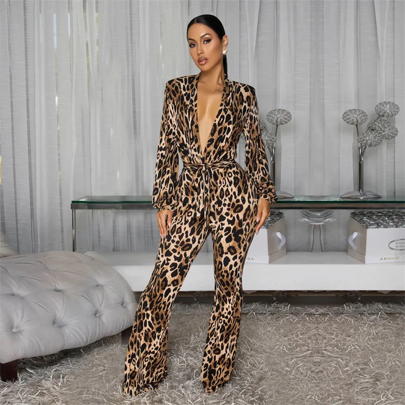 Sexy Deep V-neck Leopard Jumpsuit Women Long Sleeve High Waist Night Party Rompers One Piece Club Outfit with Sashes Monos Mujer
Sexy Deep V-neck Leopard Jumpsuit Women Long Sleeve High Waist Night Party Rompers One Piece Club Outfit with Sashes Monos Mujer