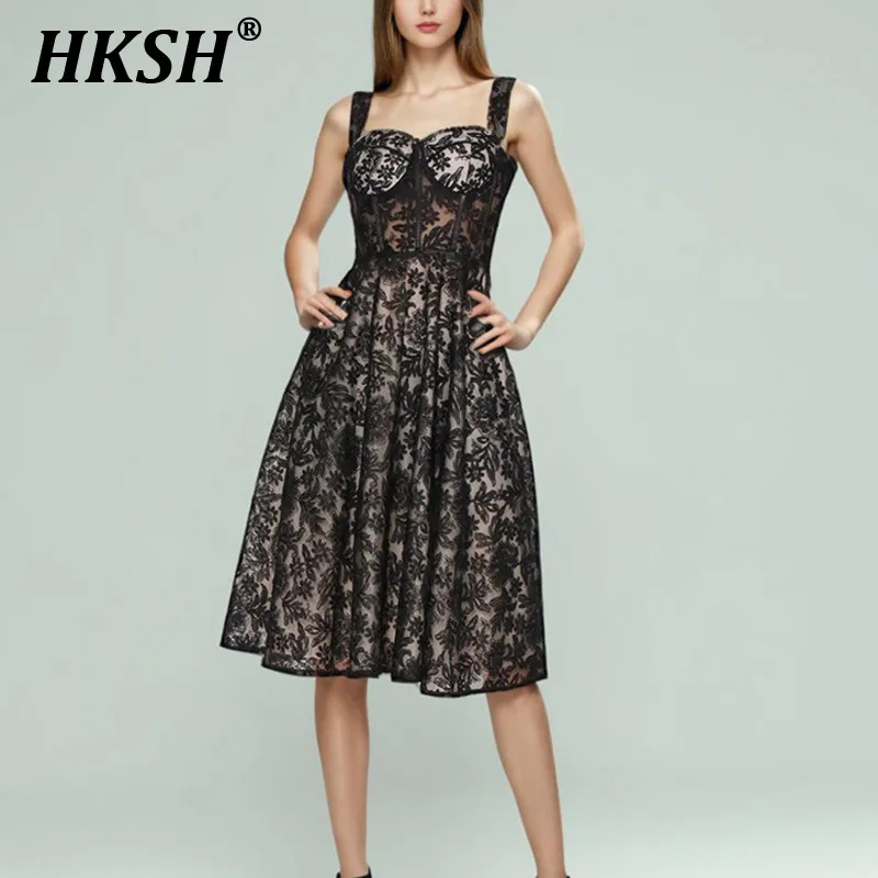 HKSH Summer New Women's Tide Chic Ins Trendy Elegant Sexy Mesh Embroidery Design Waist Slimming Lace Draped Strap Dresses HK5920
HKSH Summer New Women's Tide Chic Ins Trendy Elegant Sexy Mesh Embroidery Design Waist Slimming Lace Draped Strap Dresses HK5920