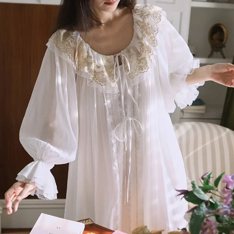 Fairy White Pure Cotton Robe Sets Women Vintage Nightgown Dressing Gown Loose Robe Two Pieces Long Peignoir Nightwear Sleepwear
Fairy White Pure Cotton Robe Sets Women Vintage Nightgown Dressing Gown Loose Robe Two Pieces Long Peignoir Nightwear Sleepwear