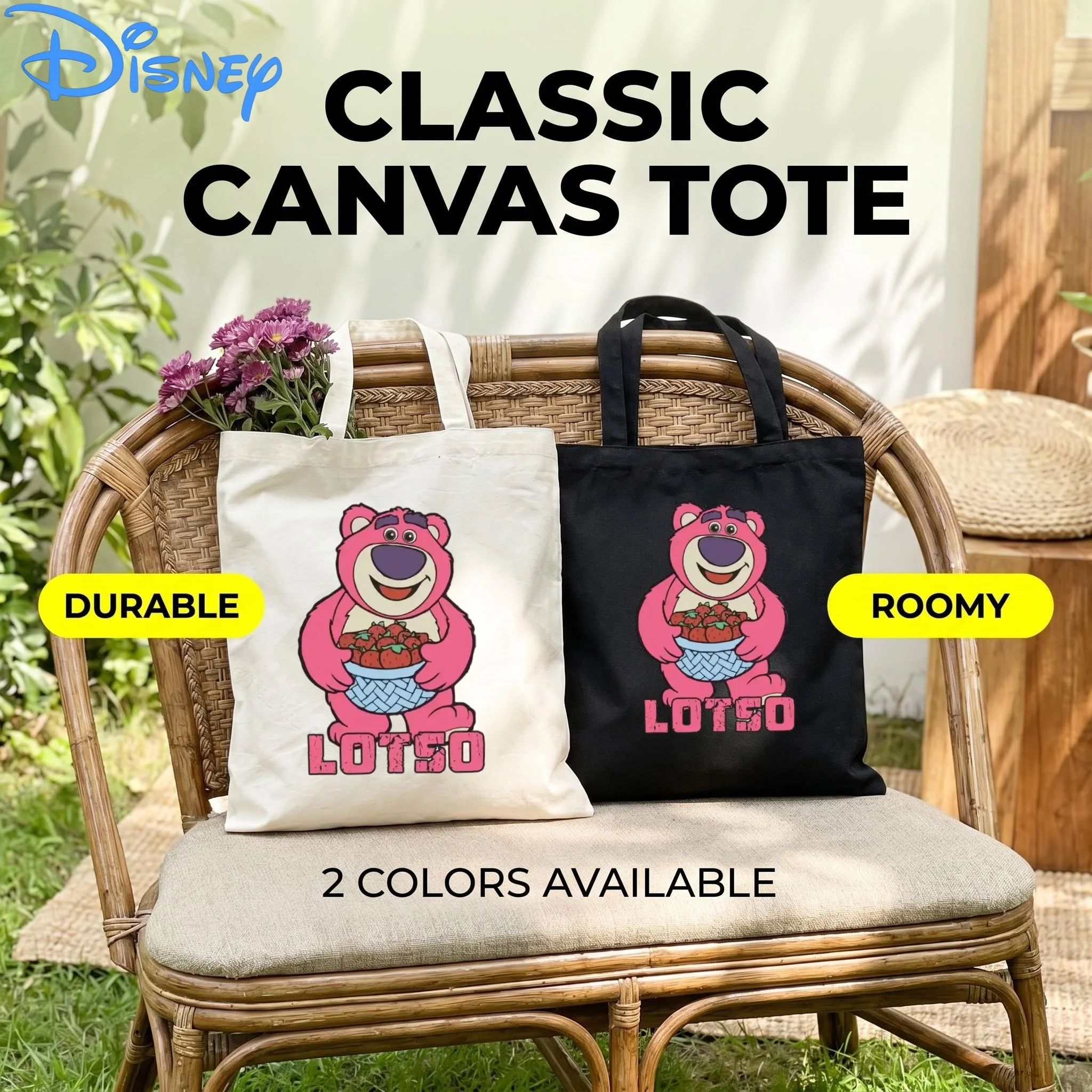 1PC Women Disney Lotso Canvas Tote Bag, Lotso with Strawberry Basket & "LOTSO" Print Large Capacity School Shoulder Bag
1PC Women Disney Lotso Canvas Tote Bag, Lotso with Strawberry Basket & "LOTSO" Print Large Capacity School Shoulder Bag