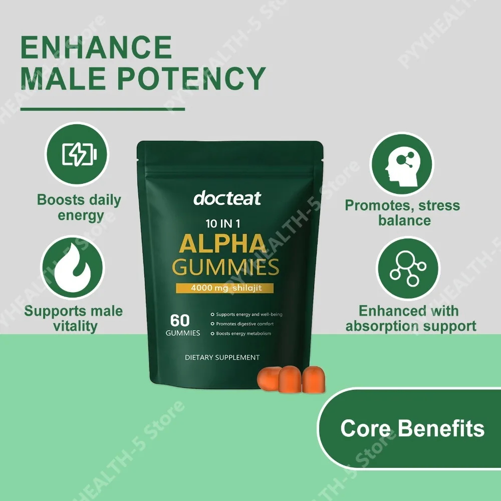 Docteat 10-in-1 Alpha Gummies Chewable 4000 Mg Shilajit with Multiple Plant Components Promotes Digestive Comfort 60 Gummies
Docteat 10-in-1 Alpha Gummies Chewable 4000 Mg Shilajit with Multiple Plant Components Promotes Digestive Comfort 60 Gummies