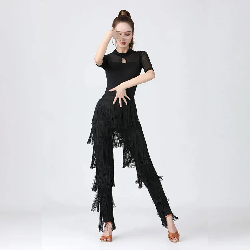 Latin dance tassel dance pants, women's ballroom dance professional black adult training uniform dress for women
Latin dance tassel dance pants, women's ballroom dance professional black adult training uniform dress for women