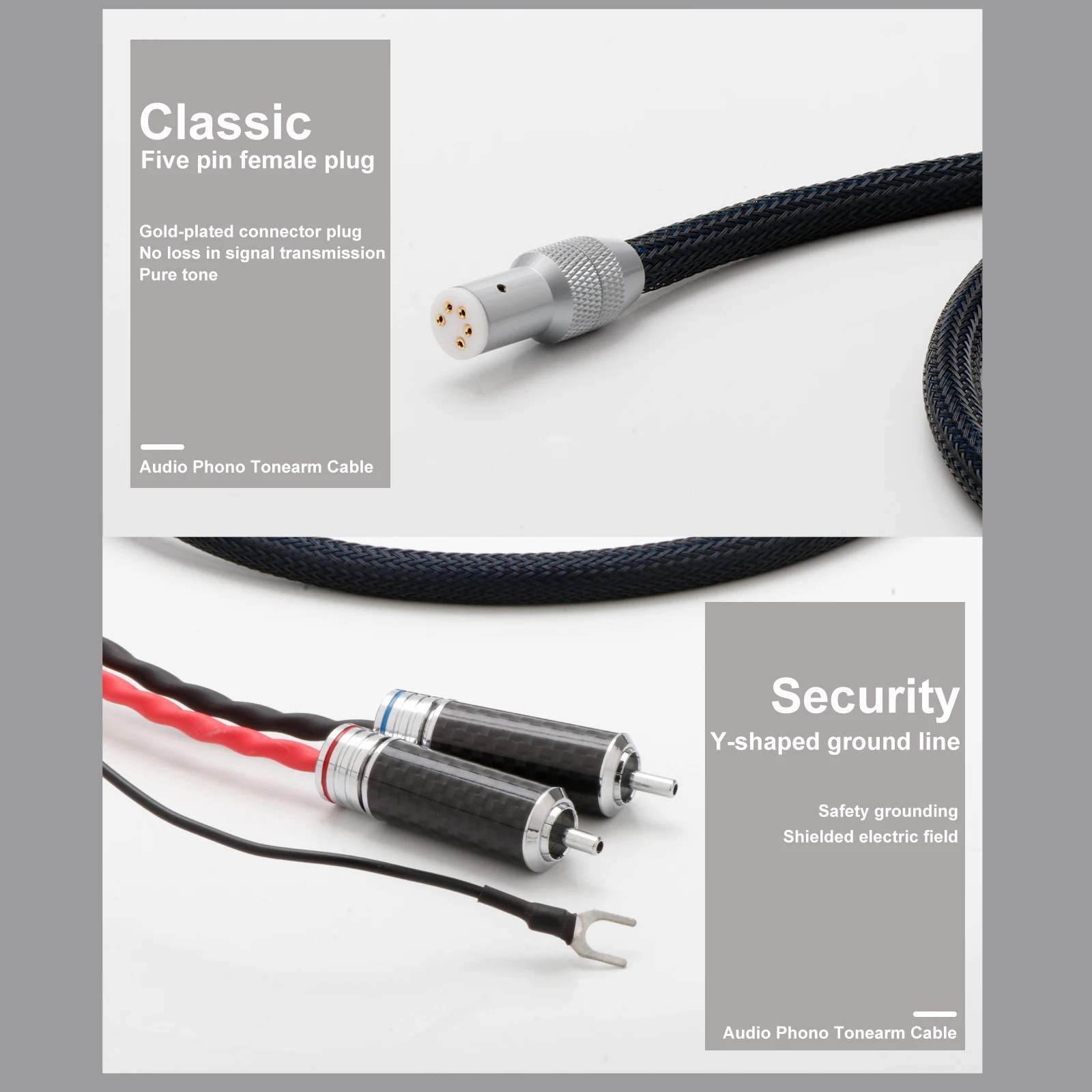 High-End Silver Plated OFC Phono Cable - Gold Plated 5-Pin DIN to Rhodium Plated RCA Male Connectors, for Turntable/LP Vinyl 
High-End Silver Plated OFC Phono Cable - Gold Plated 5-Pin DIN to Rhodium Plated RCA Male Connectors, for Turntable/LP Vinyl