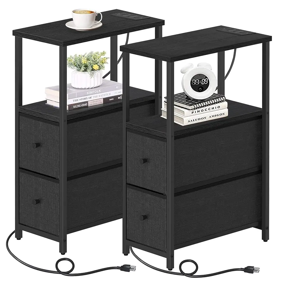 Small Narrow End Table With Charging Station, Set Of 2, Side Table With Outlets, Nightstand With 2 Cloth Drawers, Couch Table,
Small Narrow End Table With Charging Station, Set Of 2, Side Table With Outlets, Nightstand With 2 Cloth Drawers, Couch Table,