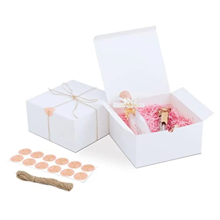 12 Pack White Gift Boxes, 8x8x4in, with Lids, 80ft Twine, Stickers and Tape, Easy Assemble for Bridesmaid Proposal, Wedding, Pa
12 Pack White Gift Boxes, 8x8x4in, with Lids, 80ft Twine, Stickers and Tape, Easy Assemble for Bridesmaid Proposal, Wedding, Pa
