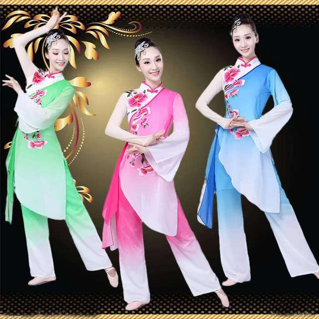 Women and girl Yangge Classical dance costumes elegant song suits adult Chinese fan dance national dance performance clothing
Women and girl Yangge Classical dance costumes elegant song suits adult Chinese fan dance national dance performance clothing