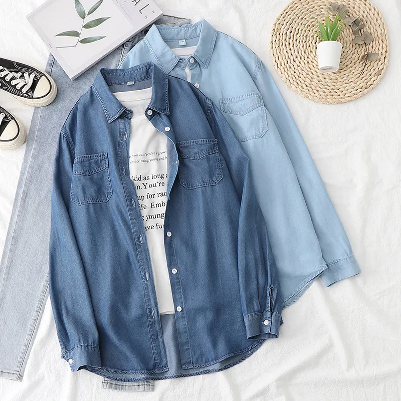 Spring Autumn Denim Blue Shirt Season New Style Tencel Non-Wrinkle Shirt Women Loose Denim Jacket
Spring Autumn Denim Blue Shirt Season New Style Tencel Non-Wrinkle Shirt Women Loose Denim Jacket