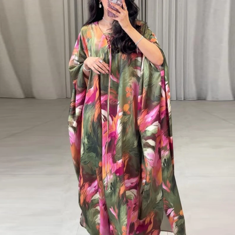 Casual V Neck Women Pleated Long Dress Elegant Tie Up Satin Party Dress Vintage Pattern Printed Batwing Sleeve Loose Robes Women
Casual V Neck Women Pleated Long Dress Elegant Tie Up Satin Party Dress Vintage Pattern Printed Batwing Sleeve Loose Robes Women