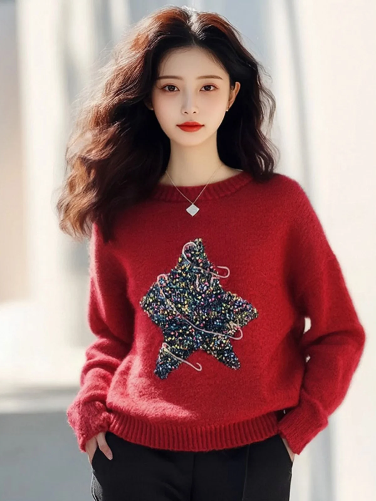 Red Star Knitted Sweater Women's Thickened Winter Fashion Commute Style round Neck Long Sleeve Warm Heated Casual Knitwear
Red Star Knitted Sweater Women's Thickened Winter Fashion Commute Style round Neck Long Sleeve Warm Heated Casual Knitwear