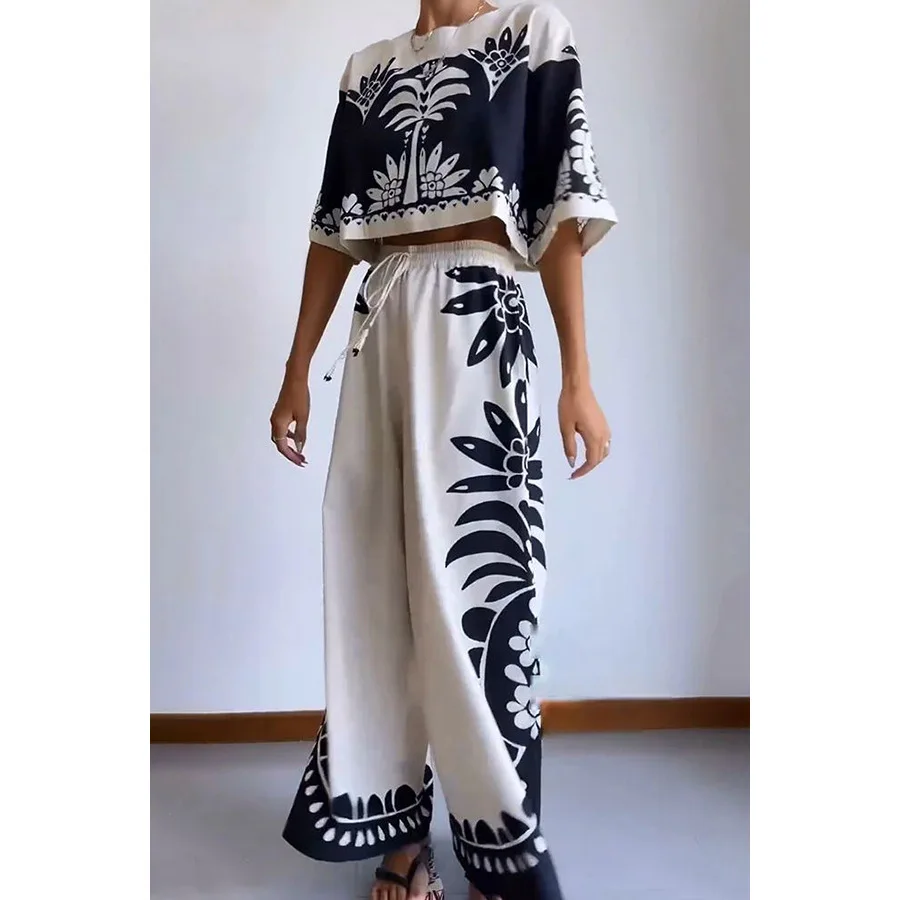 Vintage Women Print Short Top and Trousers Set Summer Fashion Ladies Casual Suit Holiday Vestidos
Vintage Women Print Short Top and Trousers Set Summer Fashion Ladies Casual Suit Holiday Vestidos