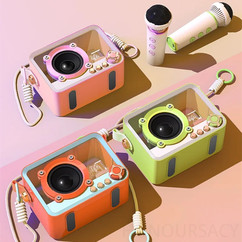 Home Party Karaoke Machine Punk-style Transparent Bluetooth Speaker Portable Mini Wireless Subwoofer with 2 Mic for Child Gifts
Home Party Karaoke Machine Punk-style Transparent Bluetooth Speaker Portable Mini Wireless Subwoofer with 2 Mic for Child Gifts