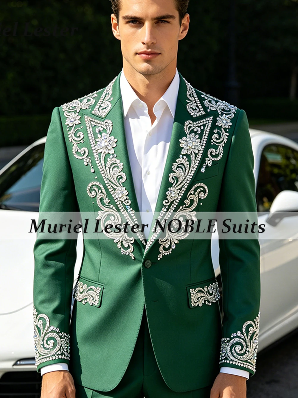 Unique Design Suit Men Formal Party Wear Crystals Beading Jacket Pants 2 Piece Sets Groom Tuxedos Customized Man Wedding Outfits
Unique Design Suit Men Formal Party Wear Crystals Beading Jacket Pants 2 Piece Sets Groom Tuxedos Customized Man Wedding Outfits