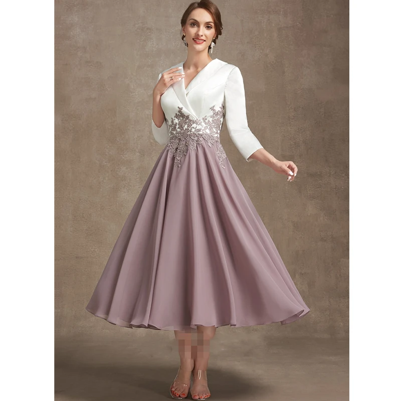 Chiffon Mother of the Bride Dress A-Line V-neck Prom robe de soirée femme Tea-Length Lace Half Sleeves Appliques Party Gown 2023
Chiffon Mother of the Bride Dress A-Line V-neck Prom robe de soirée femme Tea-Length Lace Half Sleeves Appliques Party Gown 2023