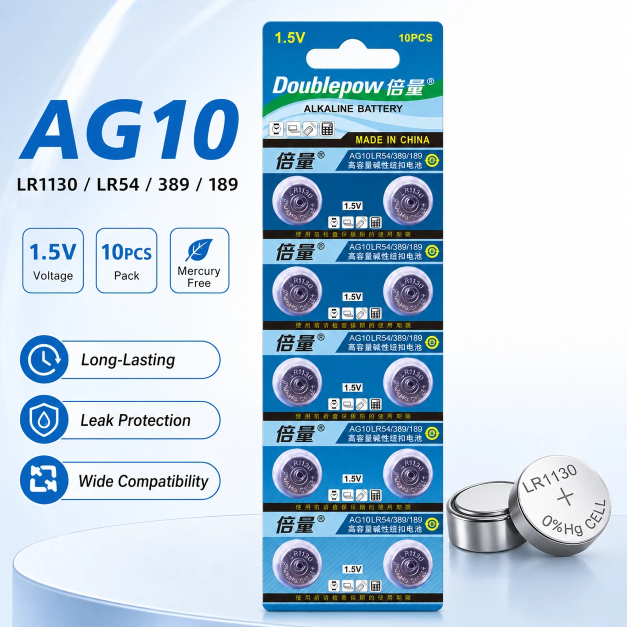 LR1130 AG10 SR1130 LR54 L1131 1.5V Alkaline Coin Cell Battery for Watch Toy Remote Flashlight
LR1130 AG10 SR1130 LR54 L1131 1.5V Alkaline Coin Cell Battery for Watch Toy Remote Flashlight