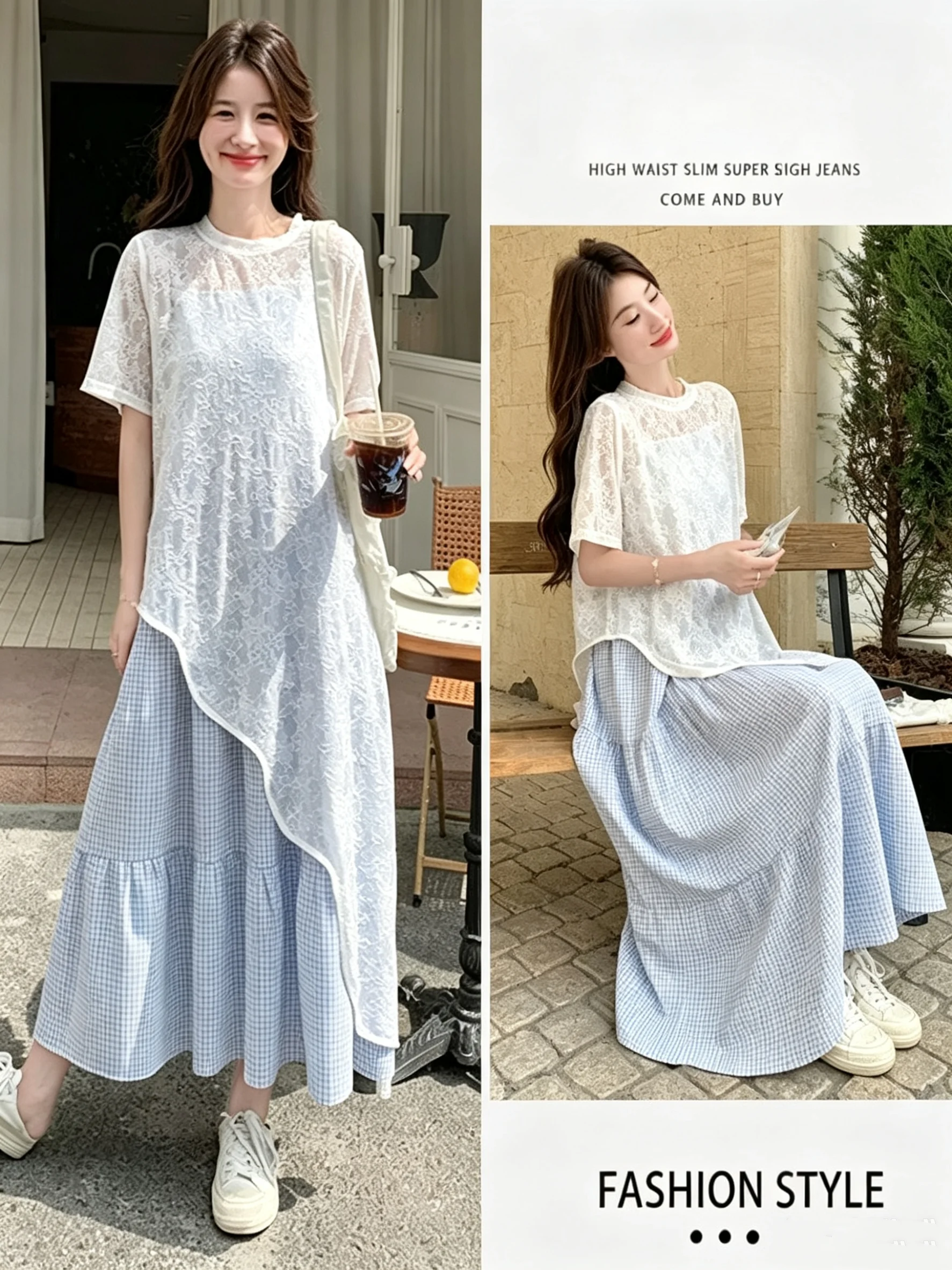 Casual Lace Embroidery Dress Set Women's High Waist Short Sleeve round Neck High Waist A-Line Skirt Two-Piece Summer Outfit
Casual Lace Embroidery Dress Set Women's High Waist Short Sleeve round Neck High Waist A-Line Skirt Two-Piece Summer Outfit