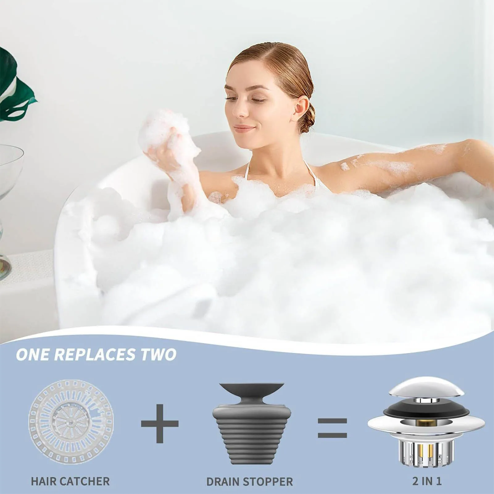 2 in 1 Bathtub Drain Stopper Anti-Clogging Bathtub Drain Plug for Quickly Seal and Drain Water
2 in 1 Bathtub Drain Stopper Anti-Clogging Bathtub Drain Plug for Quickly Seal and Drain Water