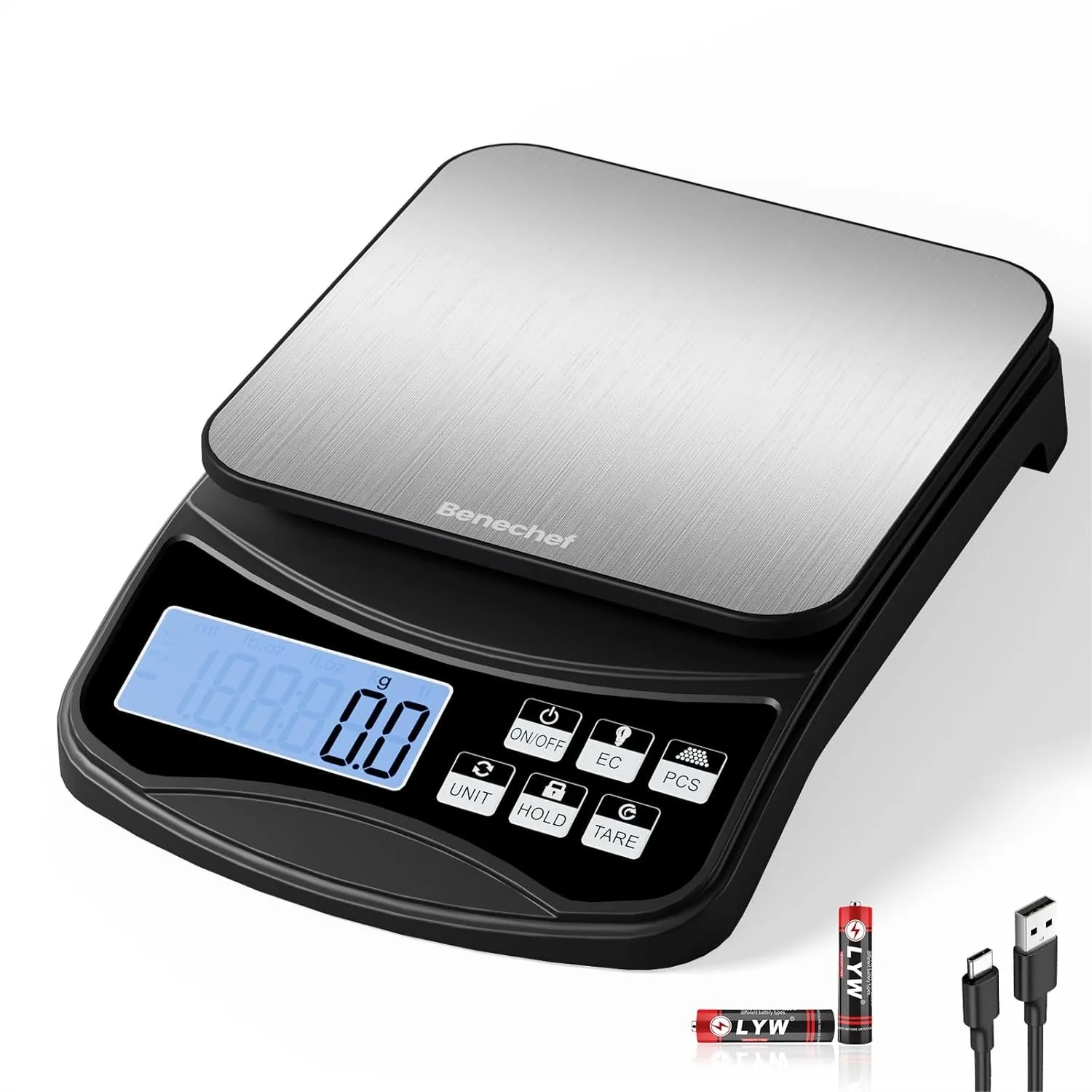 Digital Kitchen Scale with Large LCD Display, 11lb/5kg Capacity for Baking and Meal Prep, 6 Units Tare Function, Rechargeable
Digital Kitchen Scale with Large LCD Display, 11lb/5kg Capacity for Baking and Meal Prep, 6 Units Tare Function, Rechargeable