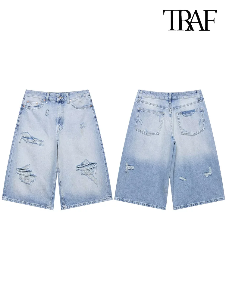 TRAF Women's Hole Decoration Mid Waist 7 Points Jeans Summer High Street Fashion Washed Heavy Industrial Wide Leg Shorts
TRAF Women's Hole Decoration Mid Waist 7 Points Jeans Summer High Street Fashion Washed Heavy Industrial Wide Leg Shorts