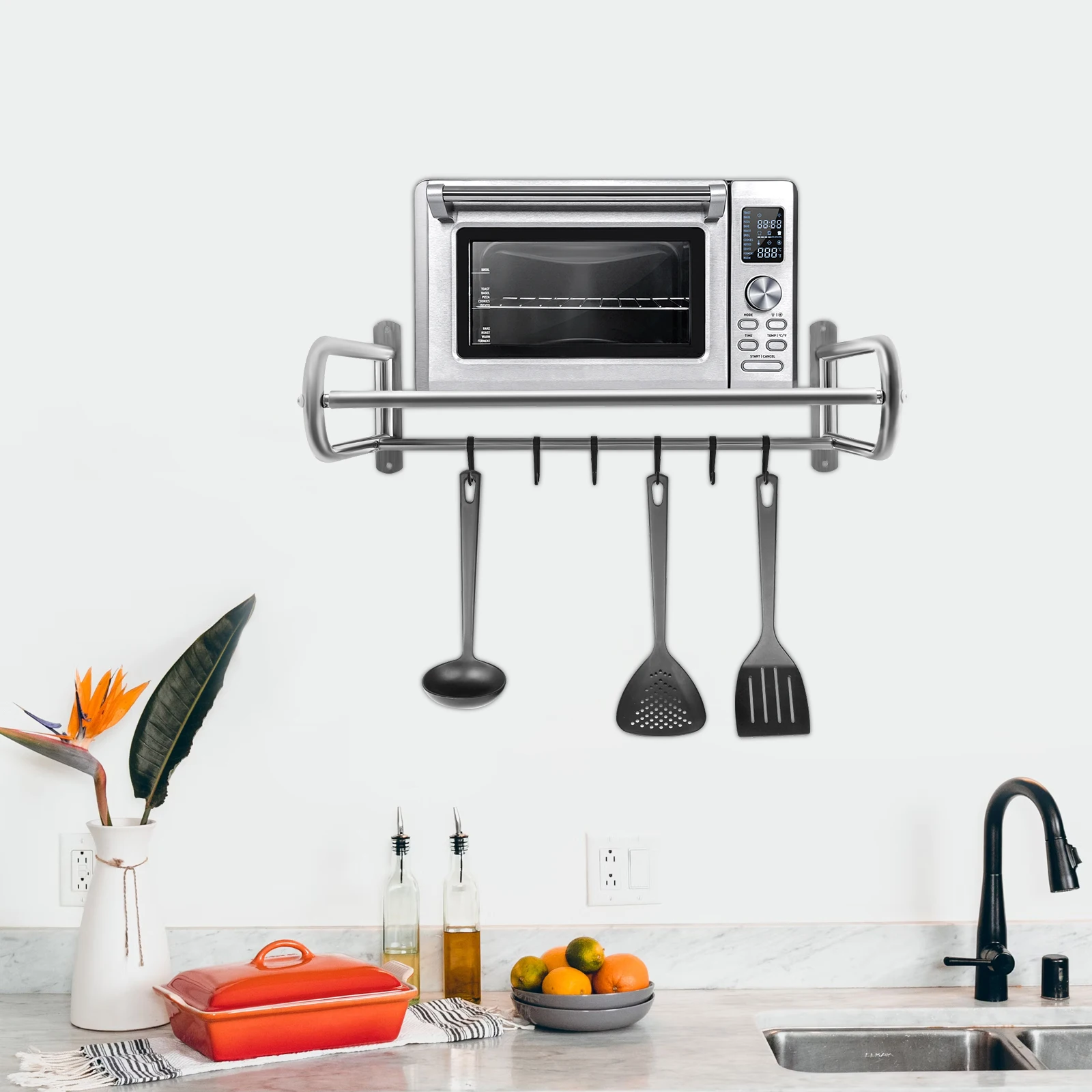 Wall Mount Microwave Oven Shelf Rack,Stainless Steel Counter Countertop Holder with Hook Rail and Slidable Hook for Kitchen Home
Wall Mount Microwave Oven Shelf Rack,Stainless Steel Counter Countertop Holder with Hook Rail and Slidable Hook for Kitchen Home