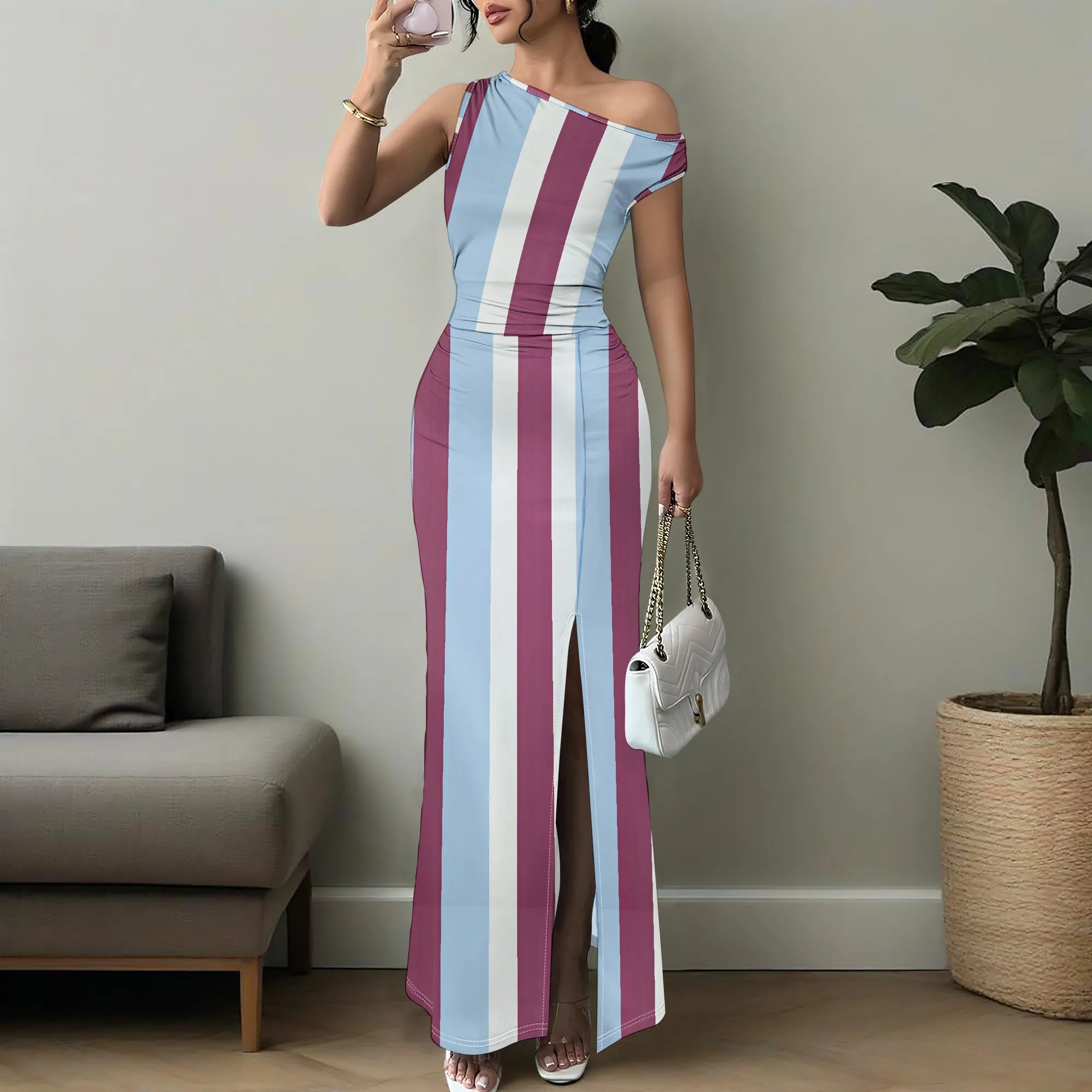 Off-Shoulder Striped Women's Maxi Dress - Elegant Slit Design, Perfect for Summer & Evening Events, XS-3XL
Off-Shoulder Striped Women's Maxi Dress - Elegant Slit Design, Perfect for Summer & Evening Events, XS-3XL