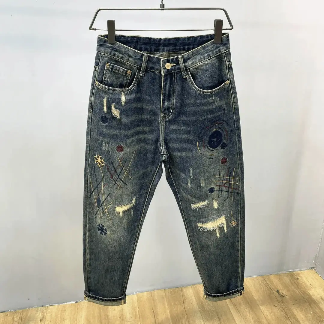 Retro American High Street Men's Jeans Summer Waed Loose Straight Leg Hole Patch fiti Casual Pants Faion Urban Wear
Retro American High Street Men's Jeans Summer Waed Loose Straight Leg Hole Patch fiti Casual Pants Faion Urban Wear