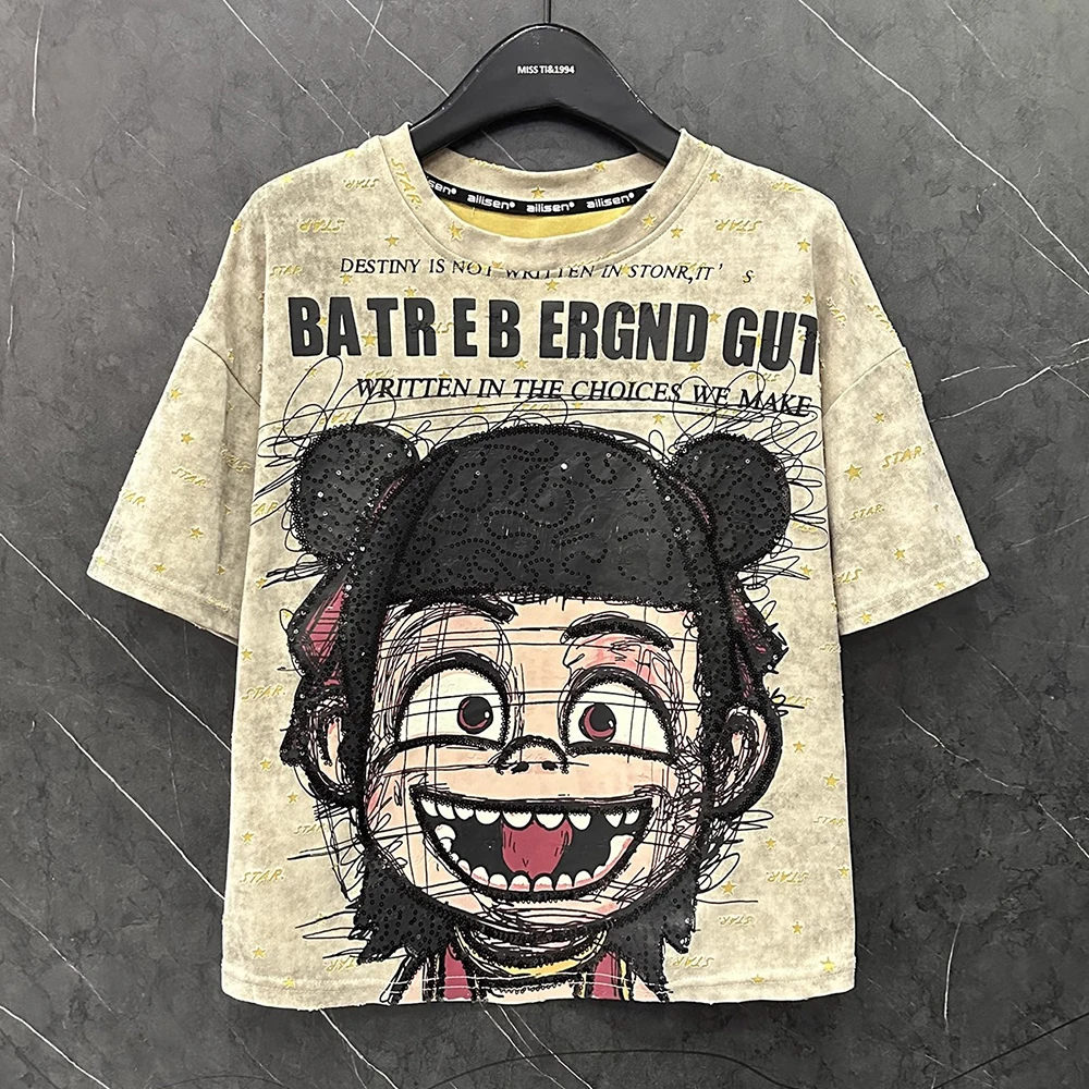 Plus Size Tee 2025 Spring Summer New Cartoon Round Neck Short Sleeved T-shirt for Women Loose Embroidery Sequined Top
Plus Size Tee 2025 Spring Summer New Cartoon Round Neck Short Sleeved T-shirt for Women Loose Embroidery Sequined Top