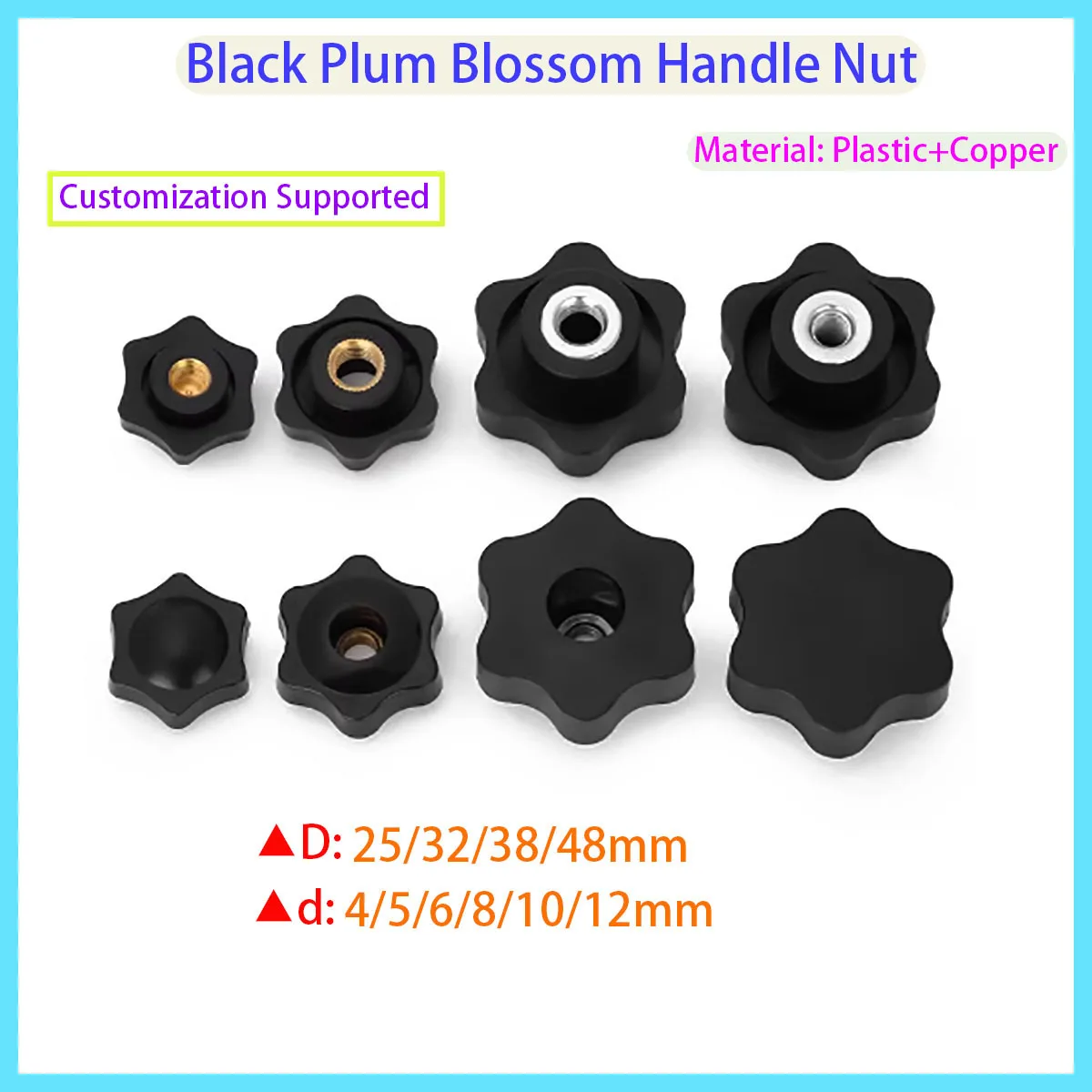 Plum Blossom Manual Tightening Nut Handle Thread Mechanical Clamping Knob Nut with Hole M4 M5 M6 M8 M10
Plum Blossom Manual Tightening Nut Handle Thread Mechanical Clamping Knob Nut with Hole M4 M5 M6 M8 M10
