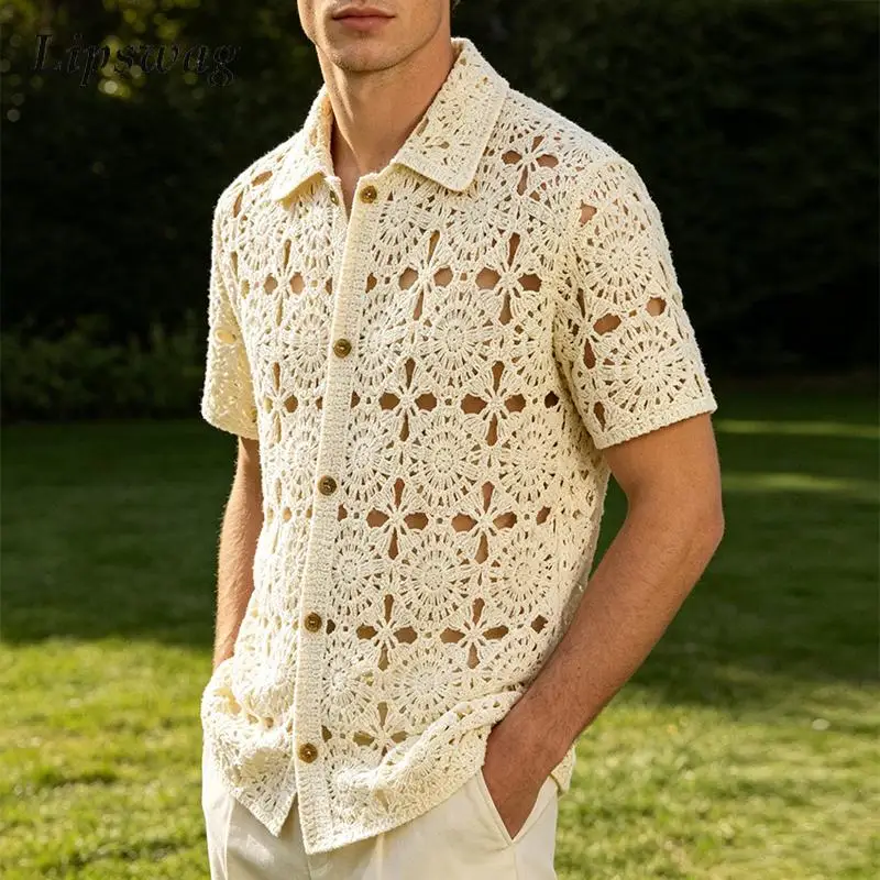 Seaside Beach Casual Mens Knitted Shirts 2026 Summer Sexy Hollow Out See Through Cardigan Tops Men Fashion Florals Crochet Shirt
Seaside Beach Casual Mens Knitted Shirts 2026 Summer Sexy Hollow Out See Through Cardigan Tops Men Fashion Florals Crochet Shirt