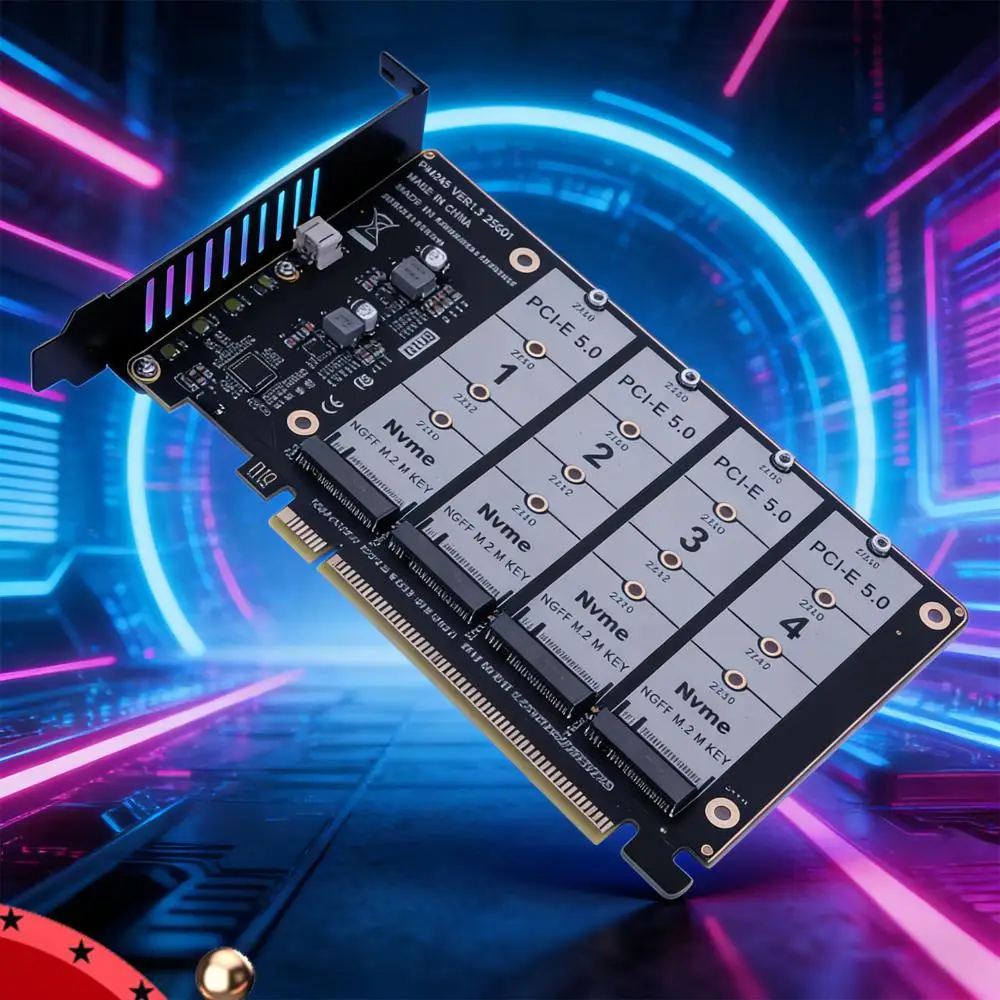 PCIE Express 5.0 Gen5 Gen4 X16 Adapter Bifurcation Card To 4X NVME M.2 NGFF SSD Expansion Card Adapter Card
PCIE Express 5.0 Gen5 Gen4 X16 Adapter Bifurcation Card To 4X NVME M.2 NGFF SSD Expansion Card Adapter Card