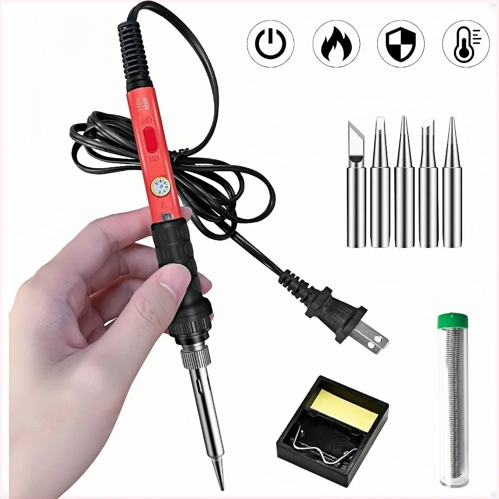 Soldering Kit, 60W Soldering Iron, 110V Welding Kit Ceramic Heater,Extra Tips, Stand, Solder Tube, Sponge, for Electronic Repair
Soldering Kit, 60W Soldering Iron, 110V Welding Kit Ceramic Heater,Extra Tips, Stand, Solder Tube, Sponge, for Electronic Repair