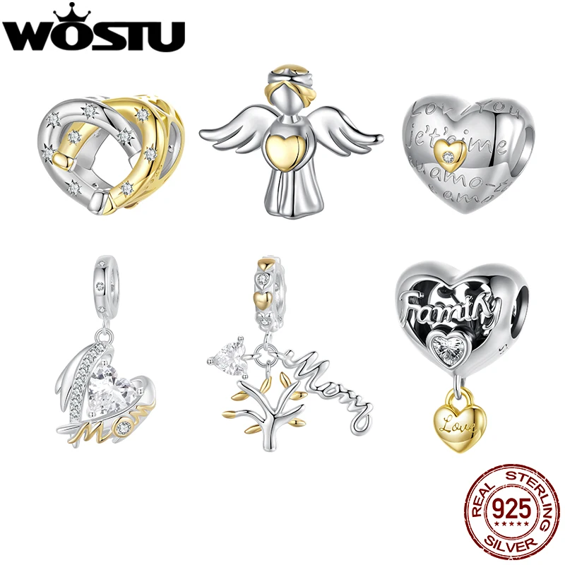 WOSTU 925 Sterling Silver Gift For Mom's Heart Charms 18K Gold tow-tone Angle Wing Bead Love Tree Pendant Fit Bracelet Necklace
WOSTU 925 Sterling Silver Gift For Mom's Heart Charms 18K Gold tow-tone Angle Wing Bead Love Tree Pendant Fit Bracelet Necklace