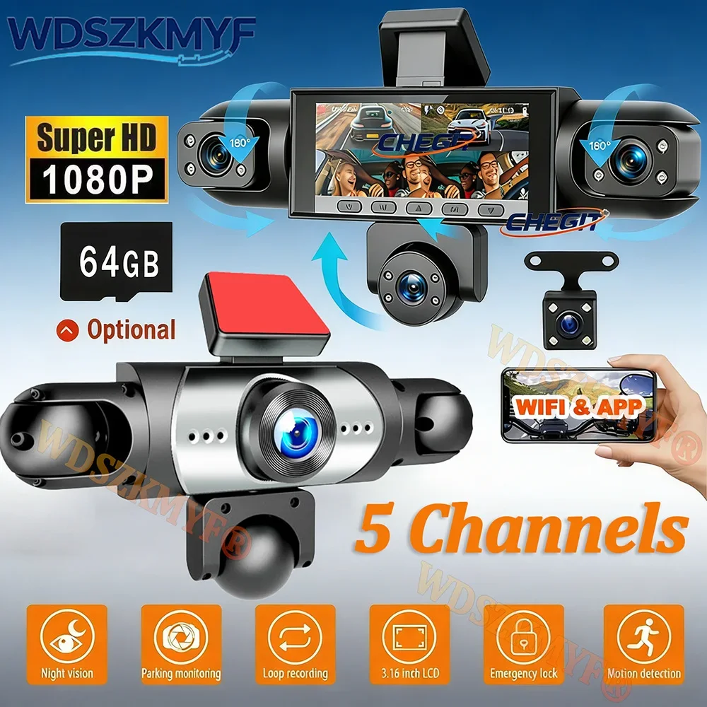 New 5Lens 360° Dash cam 1080P Video Recorder WIFI APP Car DVR Recording camera Front left right Rear View Auto 5ch 4ch dashcam
New 5Lens 360° Dash cam 1080P Video Recorder WIFI APP Car DVR Recording camera Front left right Rear View Auto 5ch 4ch dashcam