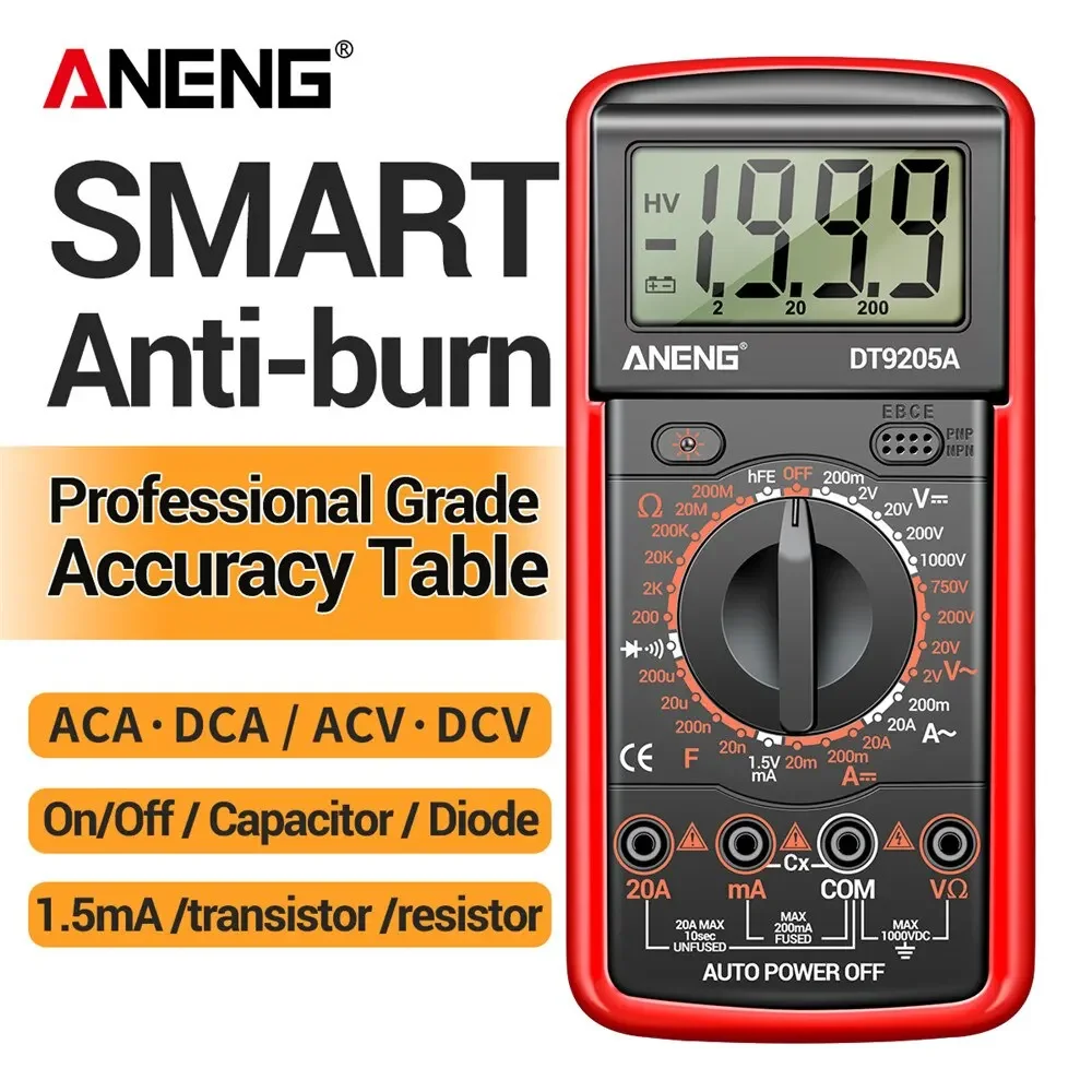 ANENG DT9205A-12 1999 Counts Digital Multimeter AC/DC Voltage Current Tester Electrical Test Meter Profesional Analog Multimetro
ANENG DT9205A-12 1999 Counts Digital Multimeter AC/DC Voltage Current Tester Electrical Test Meter Profesional Analog Multimetro