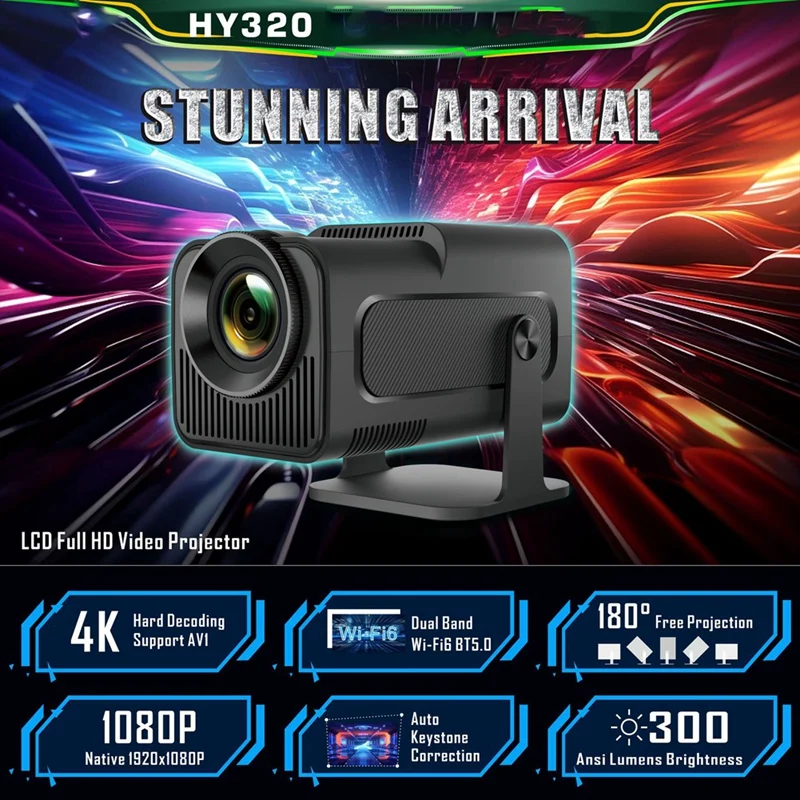 HY320 Projector Dual Wifi6 BT5.0 1920X1080p 300ANSI 4K Allwinner H713 Android 11 Home Outdoor Portable Projetor Durable EU Plug
HY320 Projector Dual Wifi6 BT5.0 1920X1080p 300ANSI 4K Allwinner H713 Android 11 Home Outdoor Portable Projetor Durable EU Plug