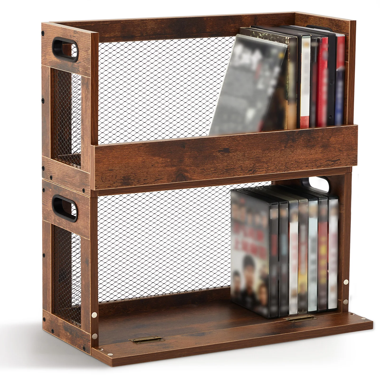 2 Set Metal & Wooden DVD Storage Box Movie Holder Shelf Tape Display Racks with Carrying Handles, Organizer Shelf for Video Game Cases, CDs, Each Set Can Store Up to 26pcs DVDs
2 Set Metal & Wooden DVD Storage Box Movie Holder Shelf Tape Display Racks with Carrying Handles, Organizer Shelf for Video Game Cases, CDs, Each Set Can Store Up to 26pcs DVDs