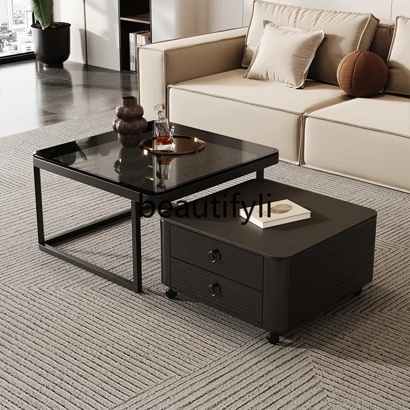 Black light luxury rock slab coffee table small apartment home modern simple storage movable coffee table combination
Black light luxury rock slab coffee table small apartment home modern simple storage movable coffee table combination